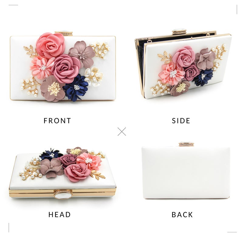 Milisente Evening Bag for Women, Flower Wedding Evening Clutch Purse Bride Floral Clutch Bag(White) - Image 5